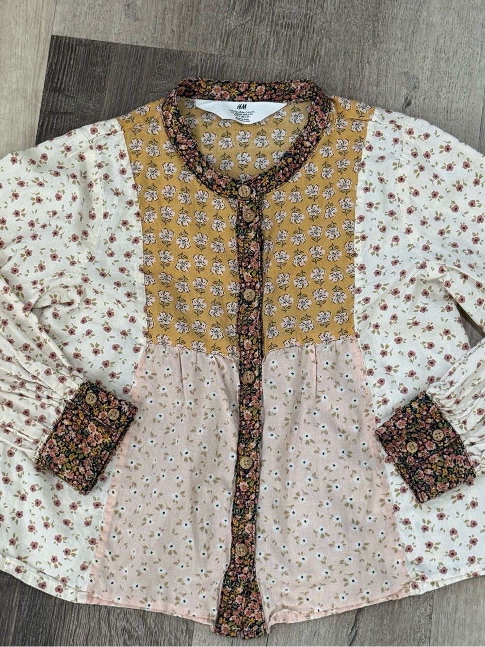 H&M Girls' Floral Patchwork Long-Sleeve Top in Yellow, Pink & Cream